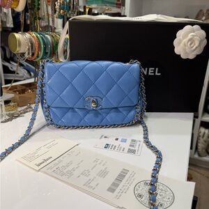 CHANEL Light Blue Quilted Crossbody Bag
